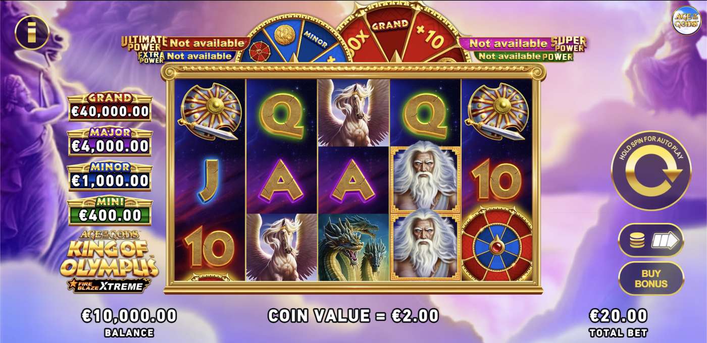 Age of the Gods: King of Olympus Fire Blaze Xtreme: image of main menu