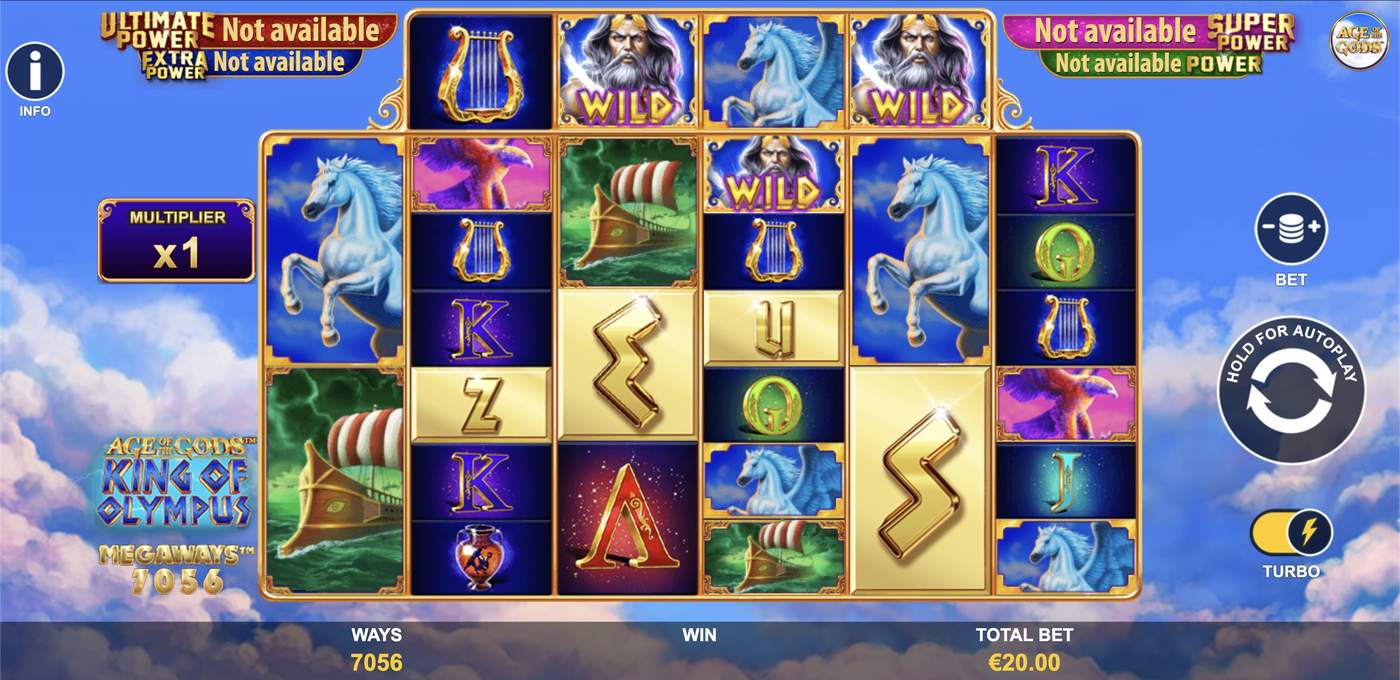 Age of the Gods: King of Olympus Megaways: image of main menu