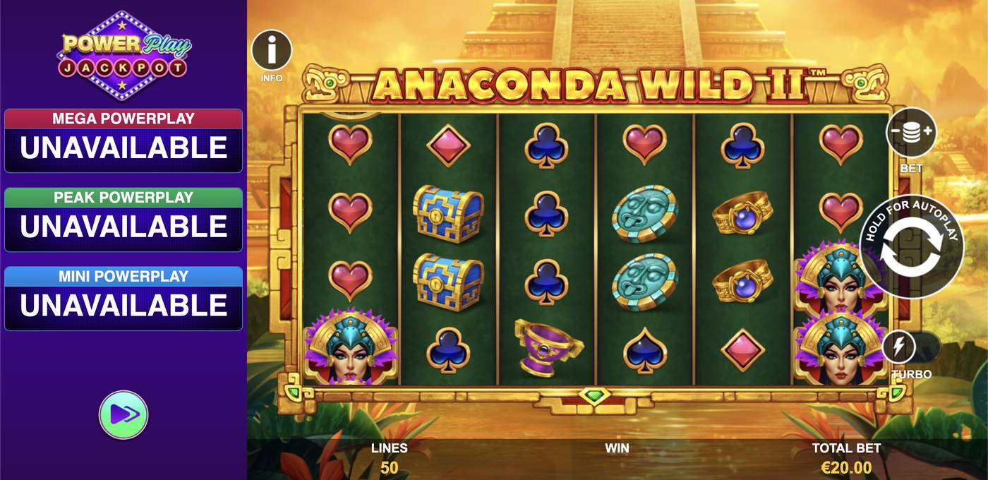 Anaconda Wild 2 PowerPlay Jackpot: image of main menu