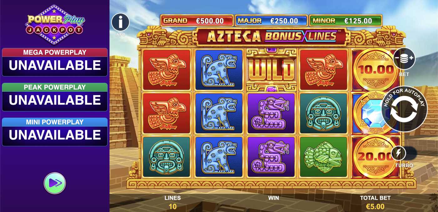 Azteca Bonus Lines PowerPlay Jackpot: image of main menu