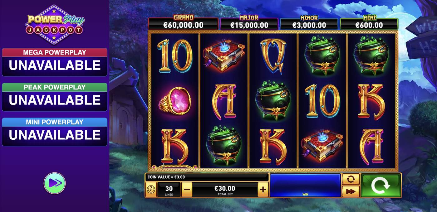 Fire Blaze: Blue Wizard PowerPlay Jackpot: image of main menu