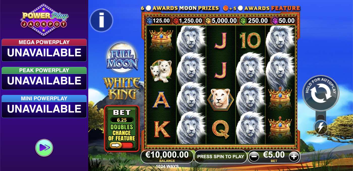 Full Moon: White King PowerPlay Jackpot: image of main menu