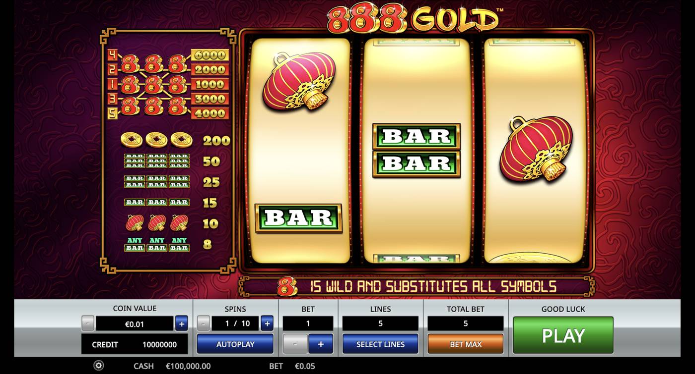 888 Gold: image of main menu