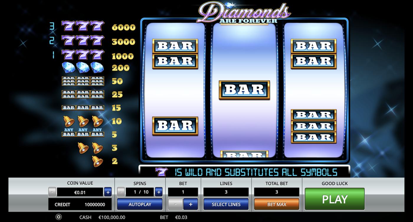 Diamonds are Forever 3 Lines: image of main menu