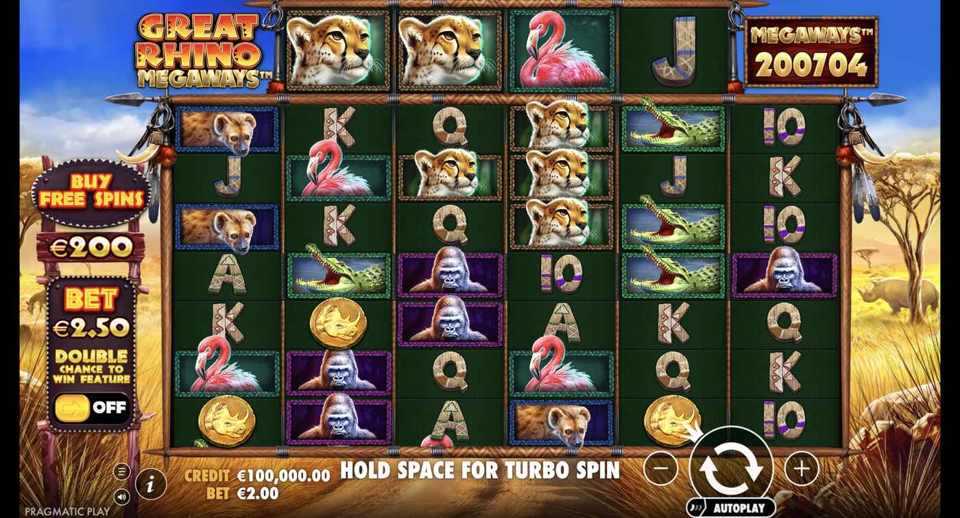 Great Rhino Megaways: image of main menu