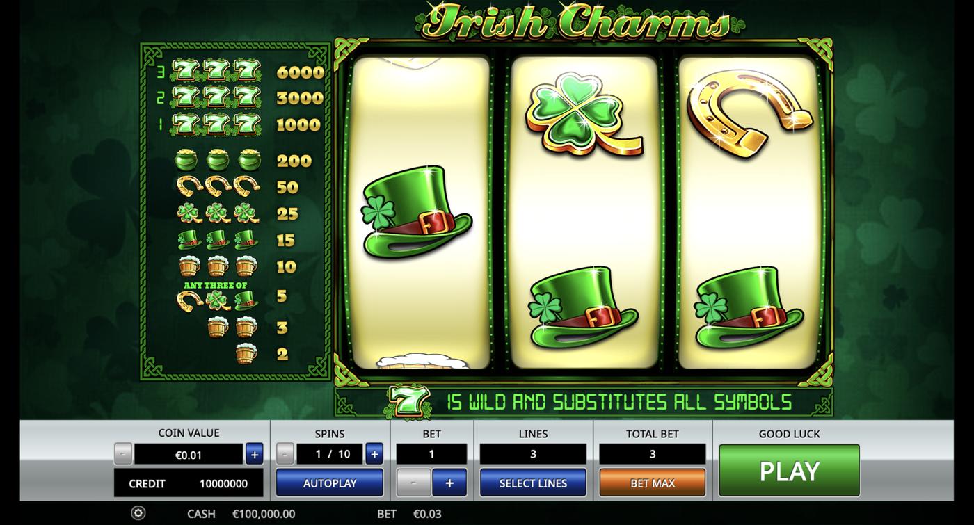 Irish Charms: image of main menu