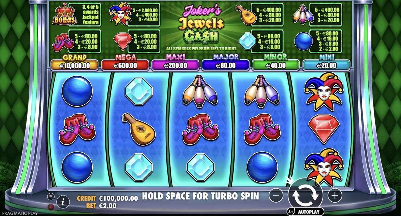 Joker's Jewels Cash: image of main menu