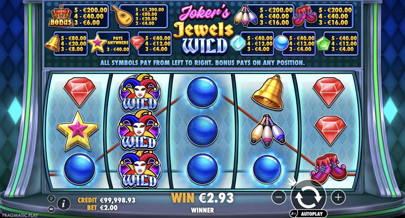 Joker's Jewels Wild: image of main menu