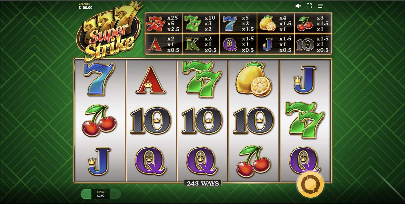 777 Super Strike: image of main menu