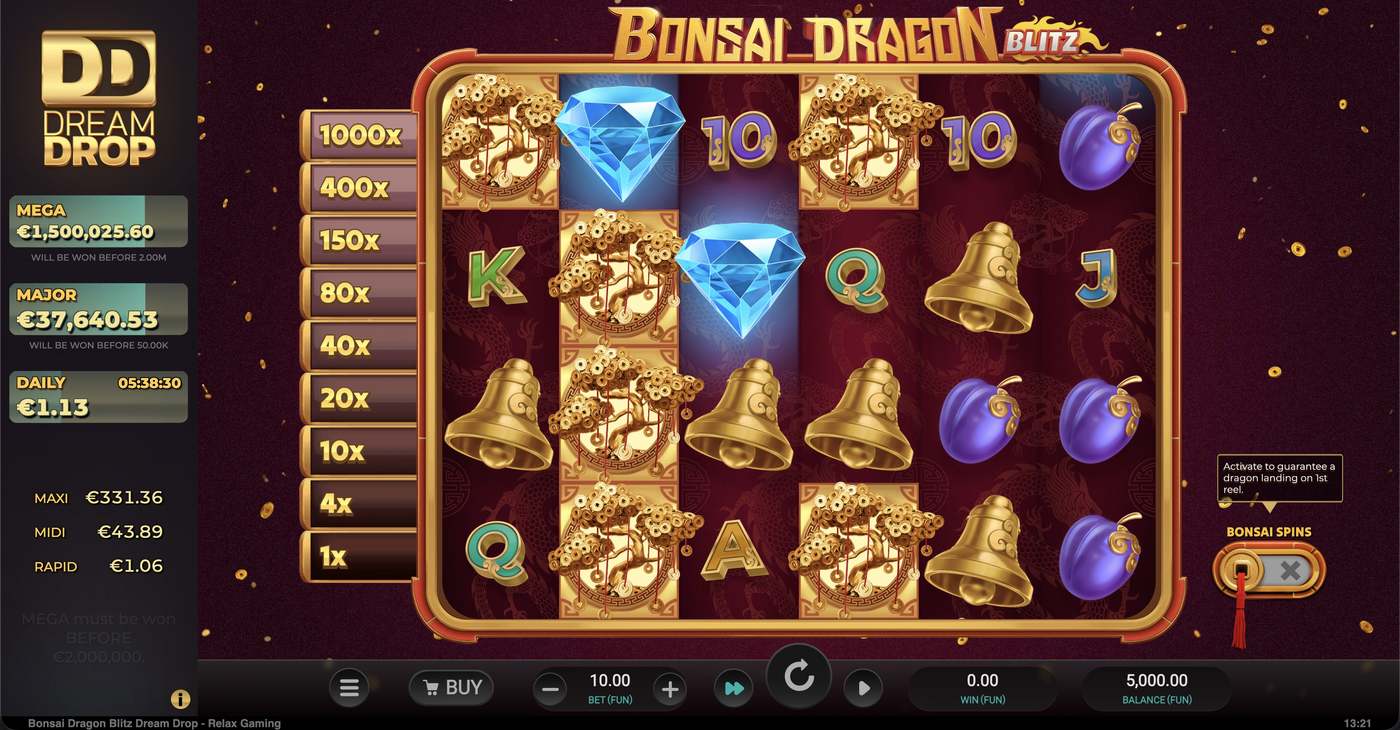 Bonsai Dragon Blitz Dream Drop: image of main menu