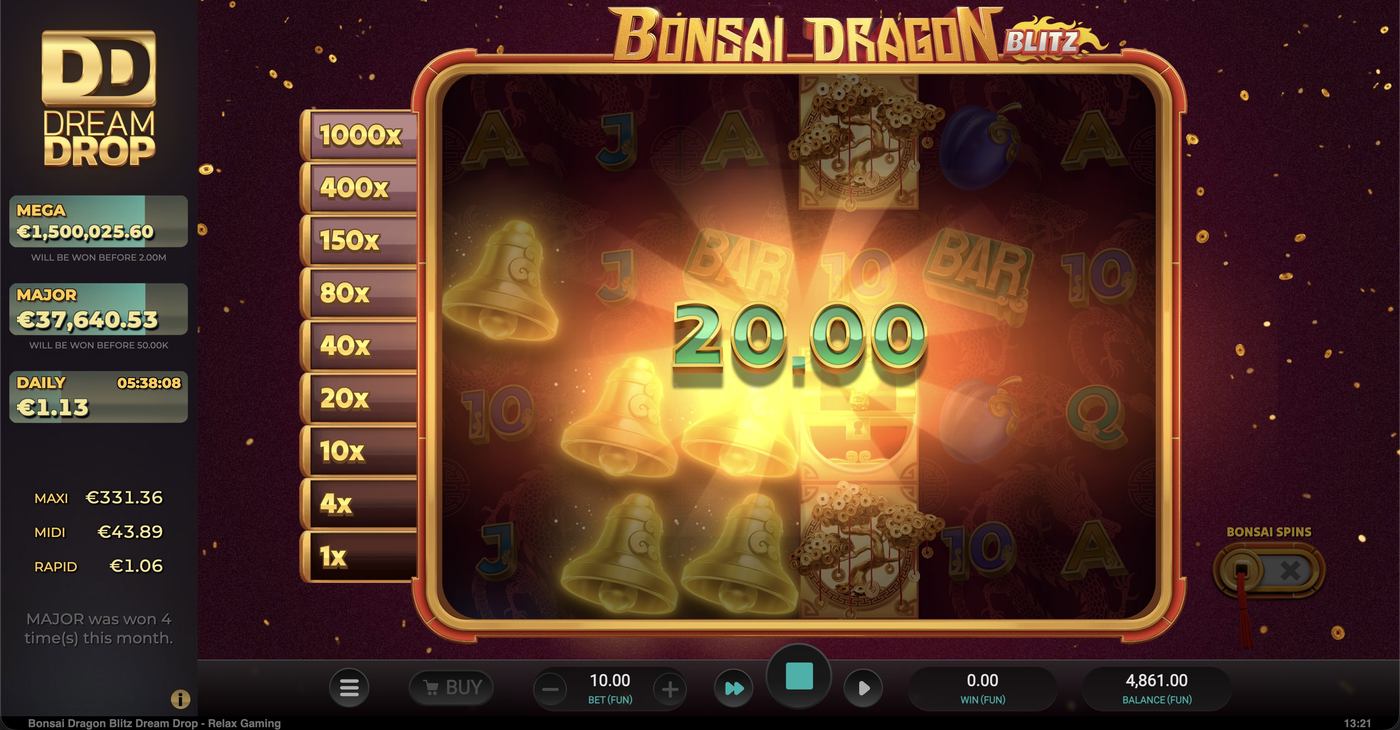 Bonsai Dragon Blitz Dream Drop: image of winning