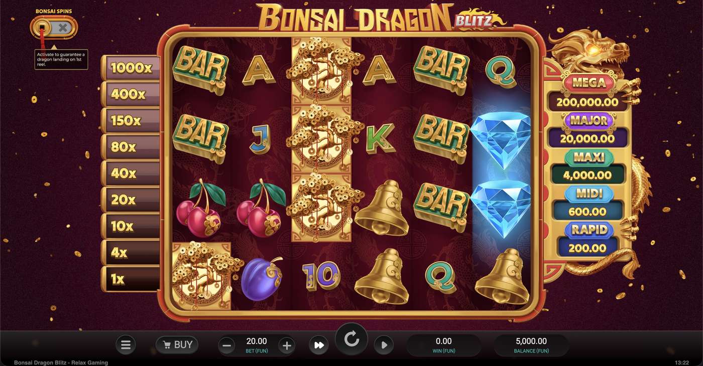Bonsai Dragon Blitz: image of main menu
