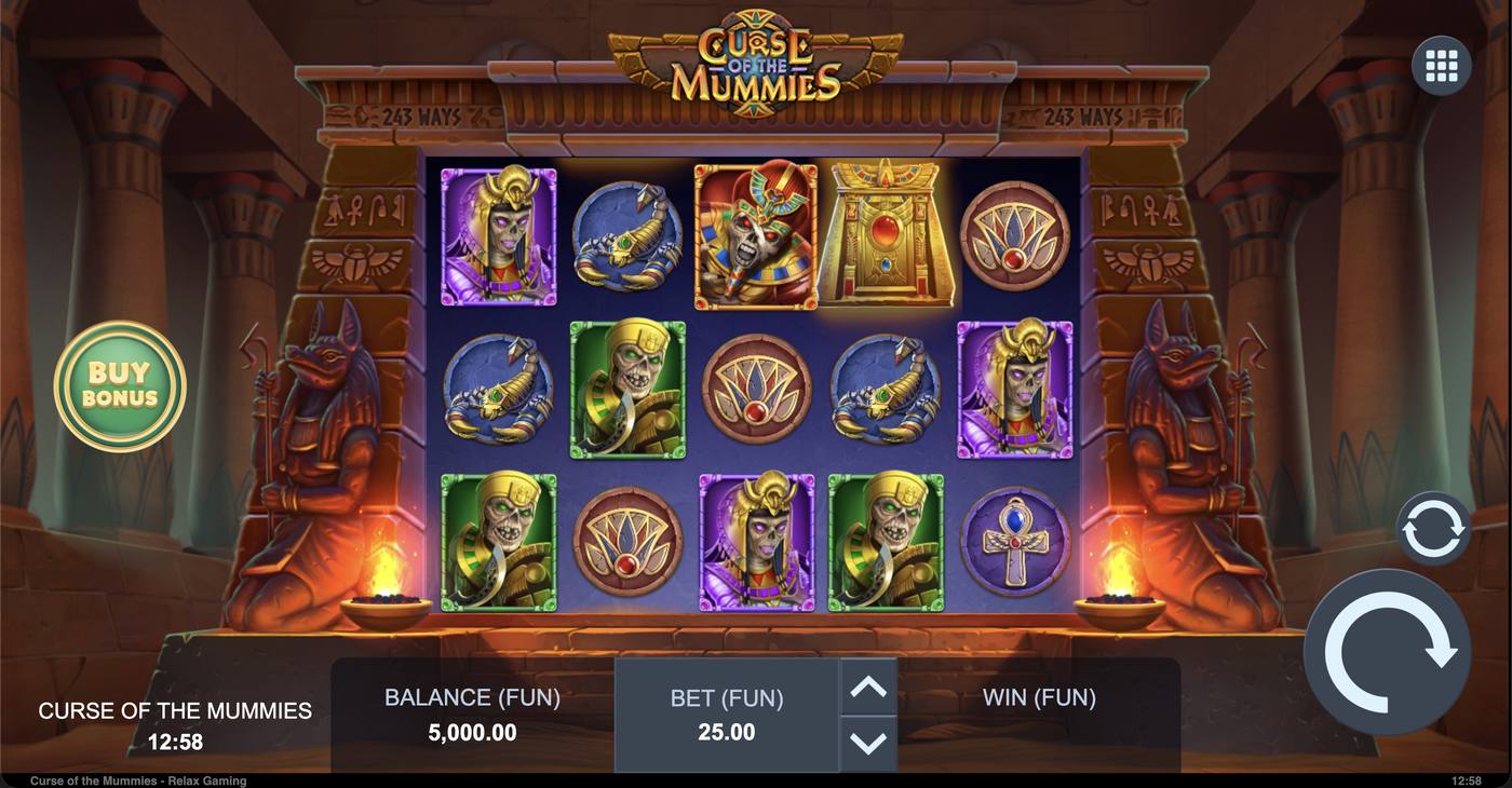 Curse of the Mummies: image of main menu