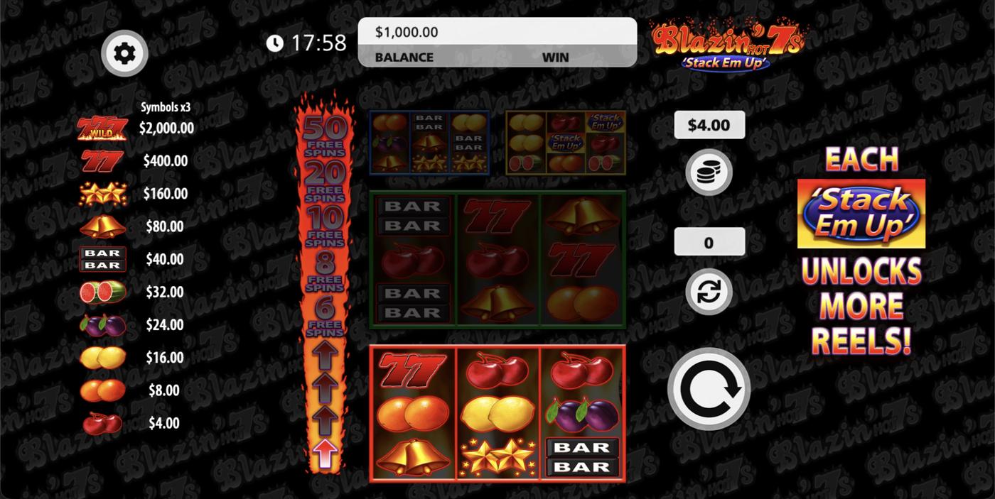 Blazin Hot 7s Stack Em Up: image of main menu