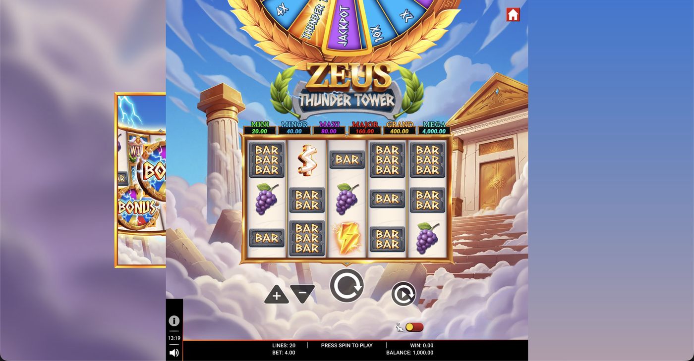 Zeus Thunder Tower: image of main menu