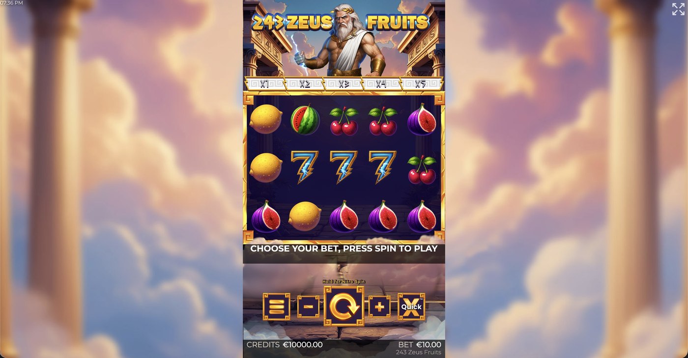 243 Zeus Fruits: image of main menu