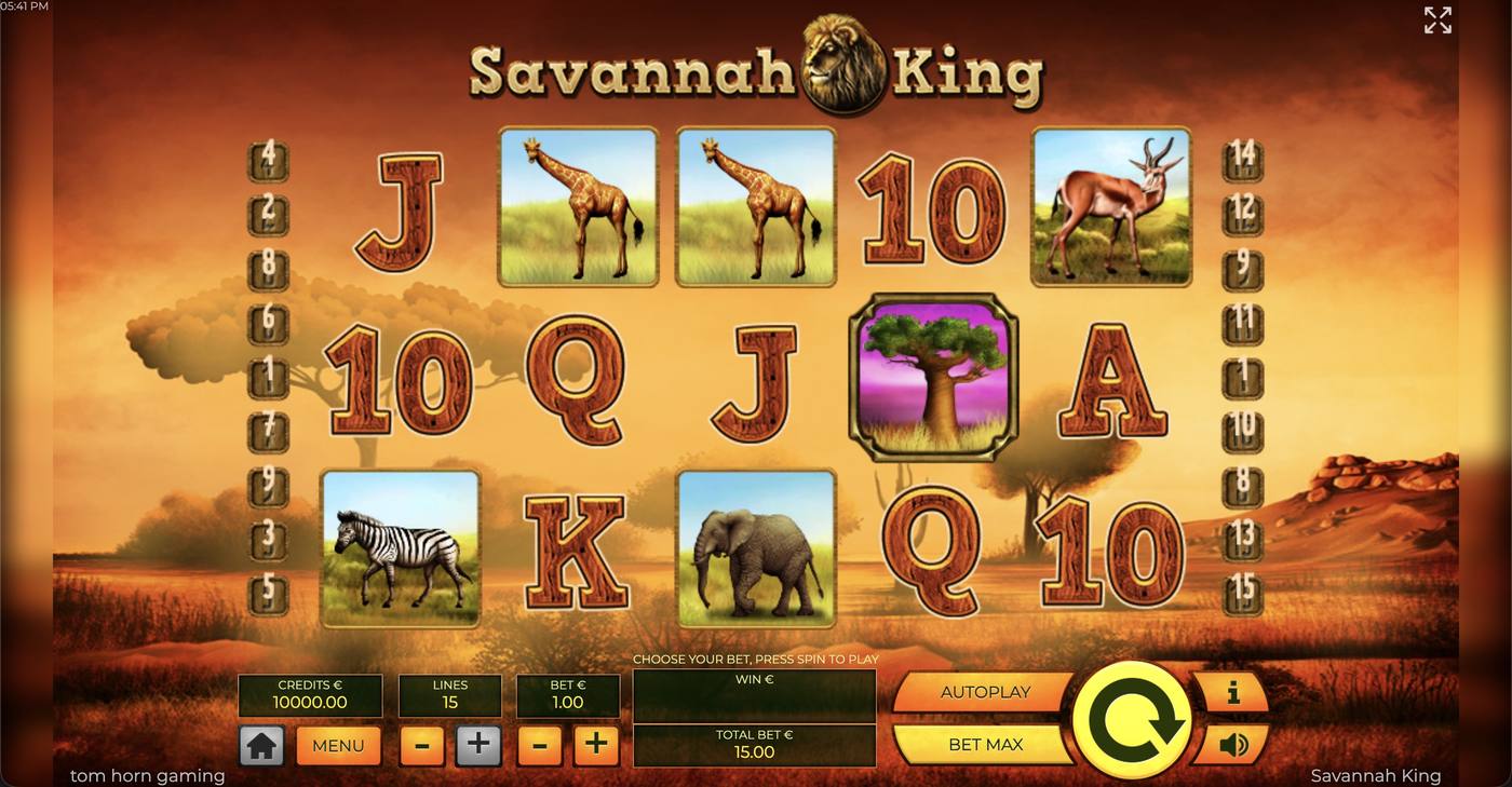 Savannah King: image of main menu