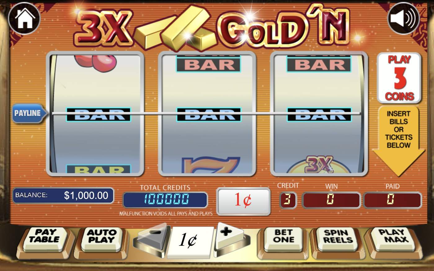 3X Gold'N: image of main menu