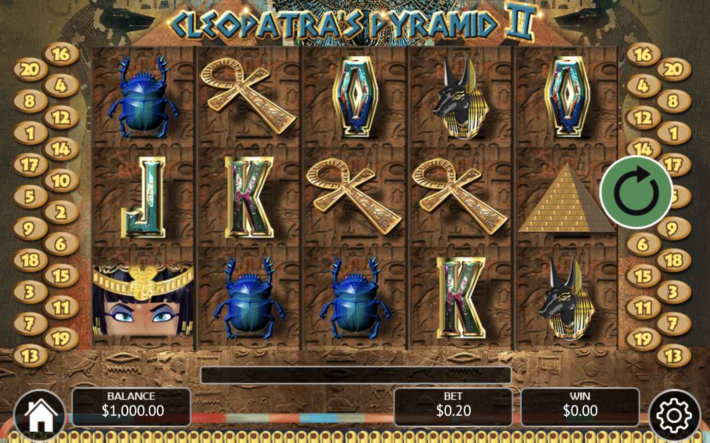 Cleopatra's Pyramid II: image of main menu