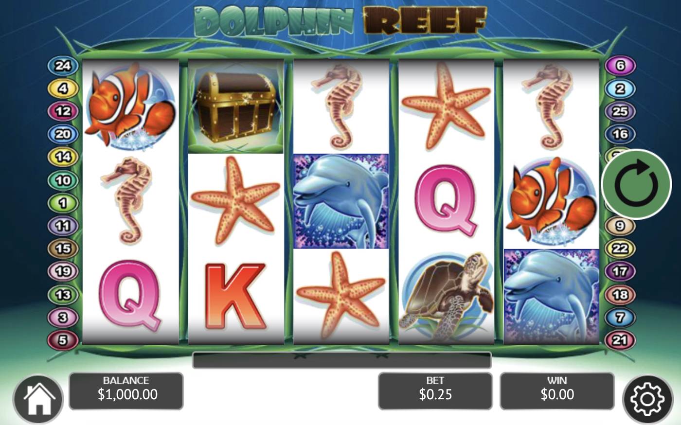 Dolphin Reef: image of main menu