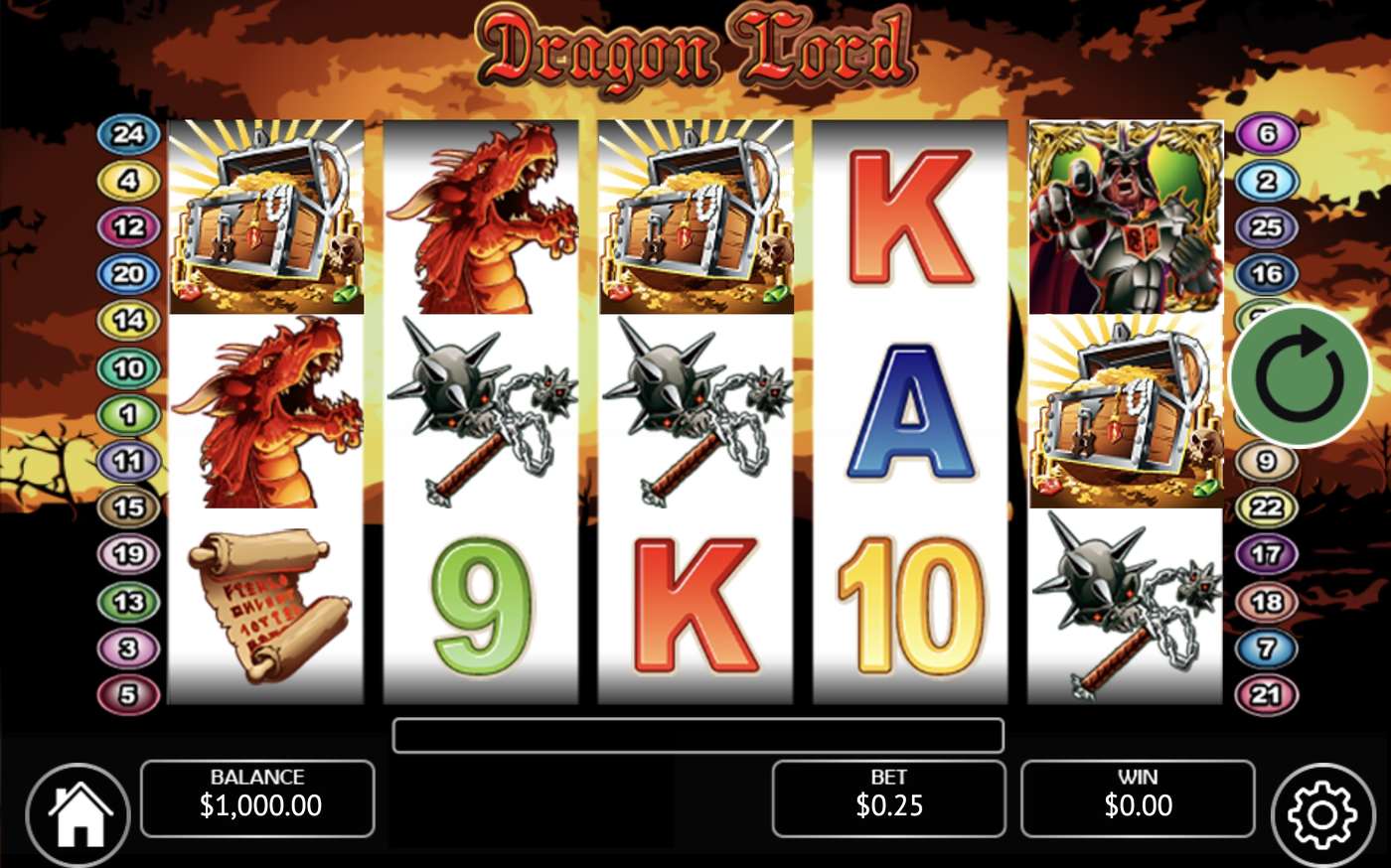 Dragon Lord (Wager Gaming): image of main menu