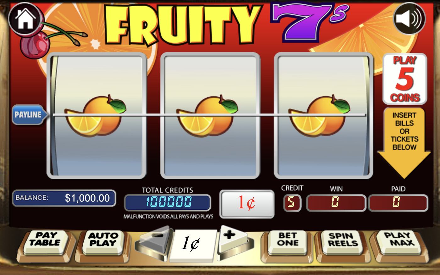 Fruity 7's: image of main menu