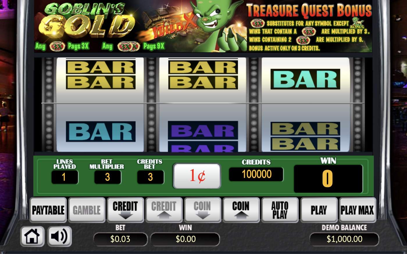 Goblin's Gold: image of main menu