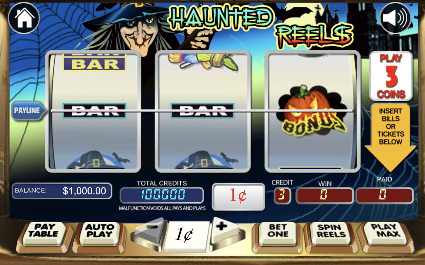 Haunted Reels (Wager Gaming): image of main menu