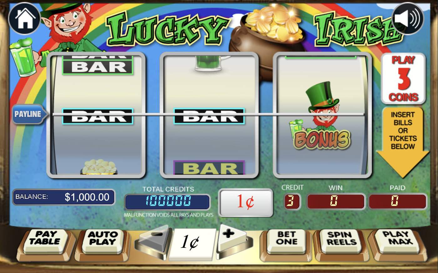 Lucky Irish: image of main menu