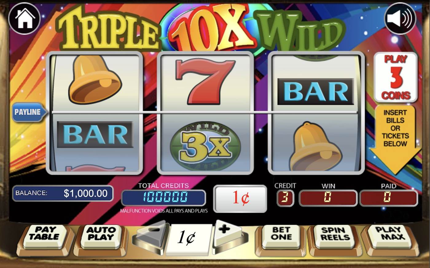 Triple 10x Wild: image of main menu