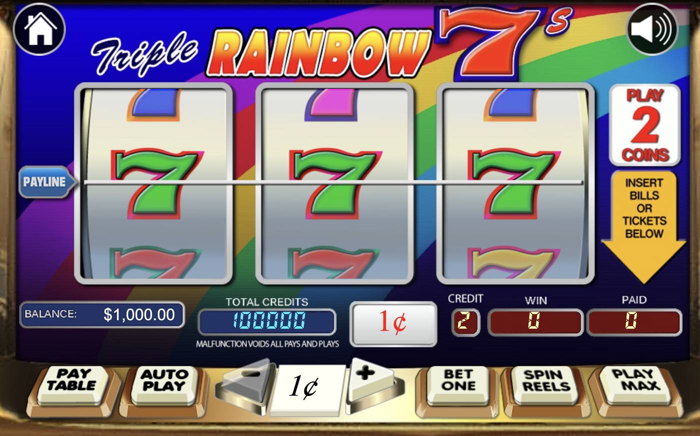 Triple Rainbow 7's: image of main menu
