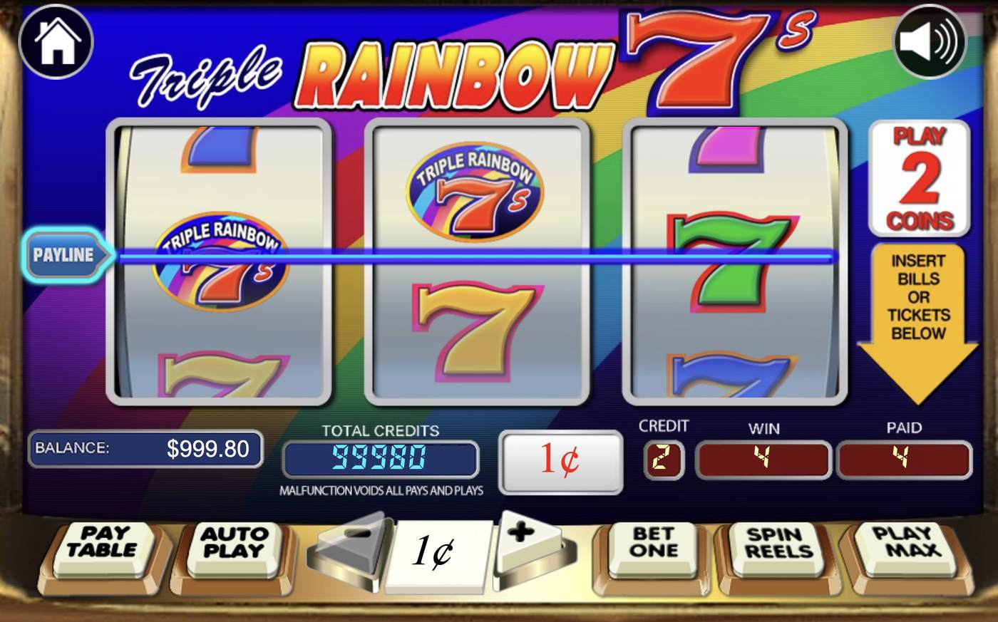 Triple Rainbow 7's: image of winning