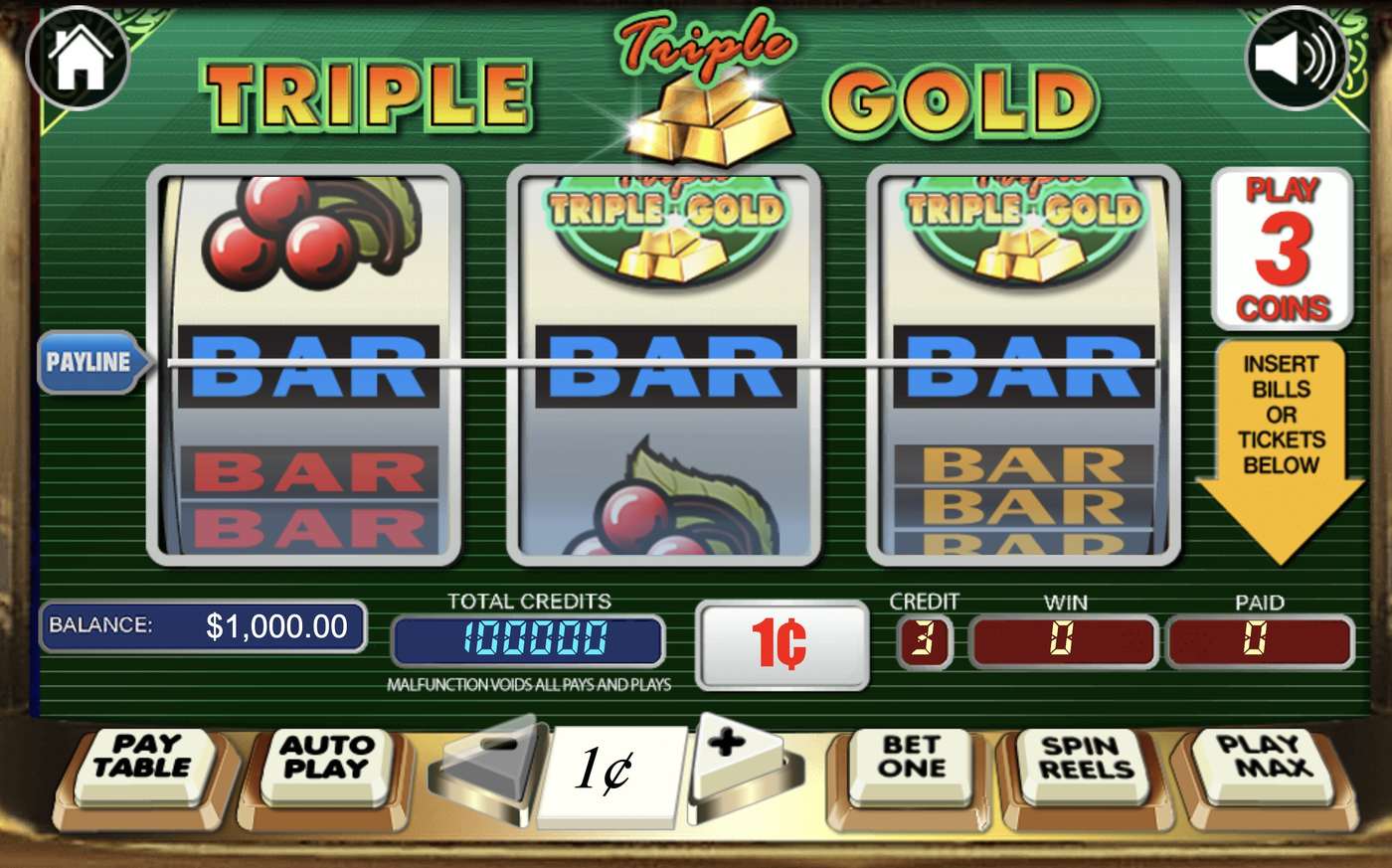Triple Triple Gold: image of main menu