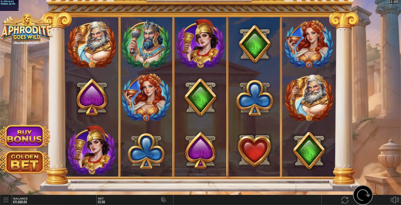 Aphrodite Goes Wild RushingWilds: image of main menu