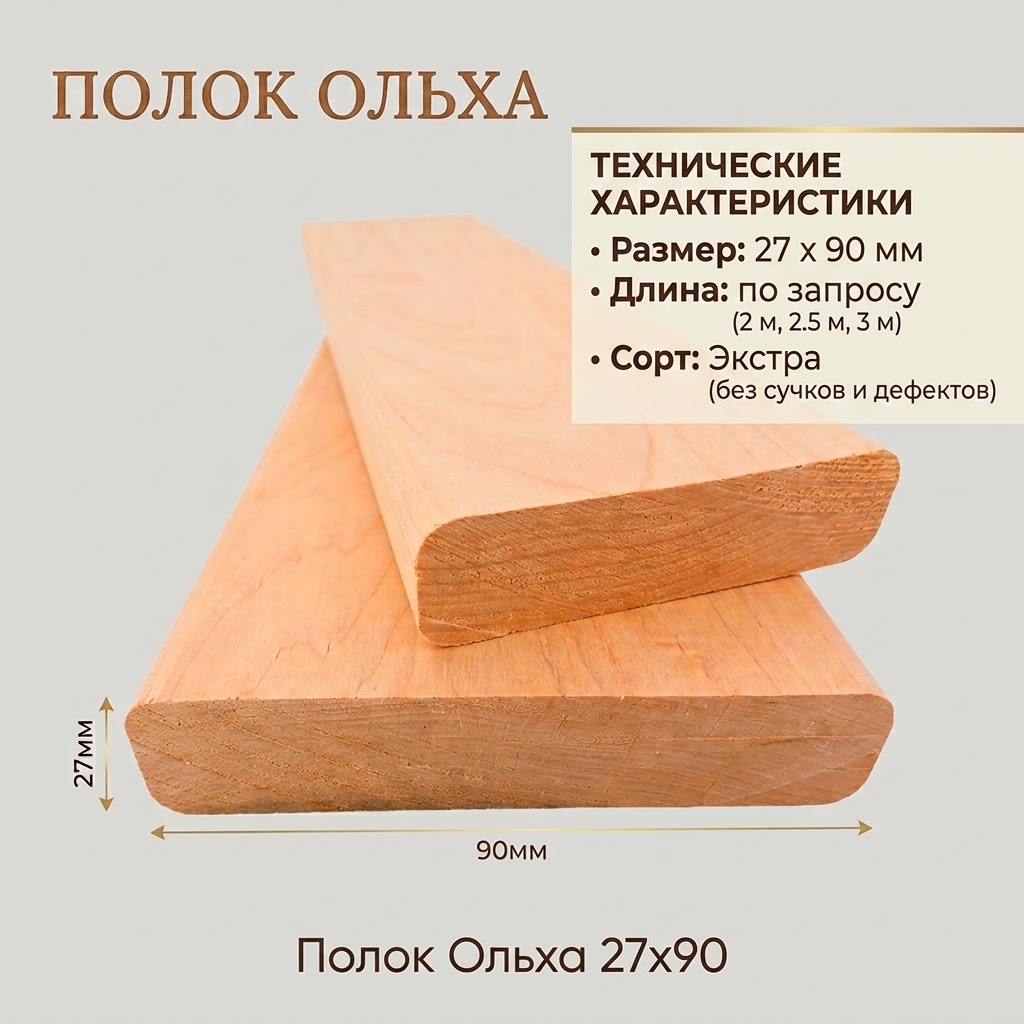 Полок Ольха 27x90 1.7м