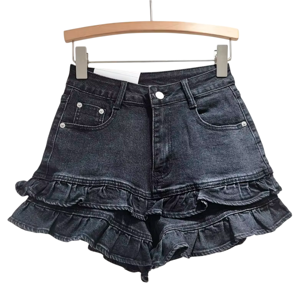 Шорты джинсовые короткие с воланами 