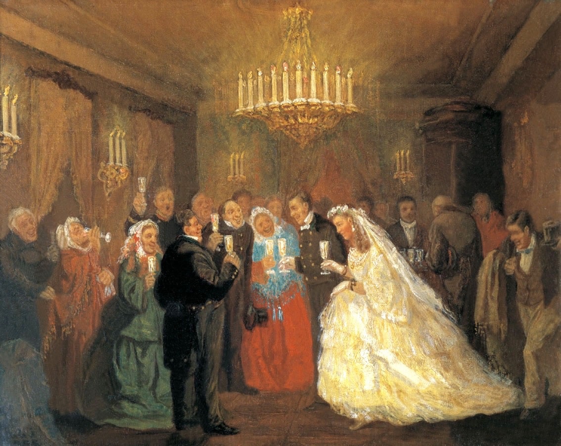 Девушку сватают. Соломаткин свадьба. Ф С Журавлев перед венцом 1874.