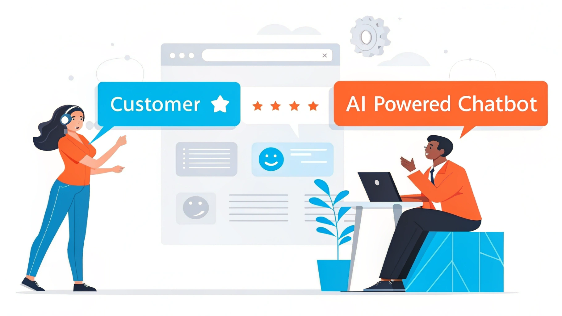 AI-powered chatbot interacting with a customer, enhancing eCommerce support with instant and personalized assistance