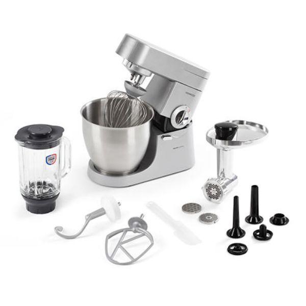 عجانة من KENWOOD سلسلة Premier Major - وعاء معدني سعة 6.7 لتر - استطاعة 1200 واط – مزودة بمفرمة لحم، خلاط، طاحنة حبوب، وعاء عجين ونحاس - KMM770