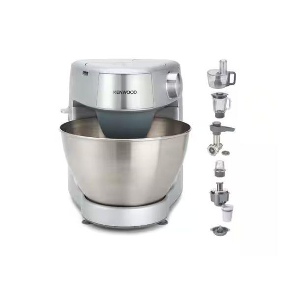 عجانة من KENWOOD سلسلة Prospero+ - وعاء معدني سعة 4.3 لتر - استطاعة 1000 واط – مزودة بمفرمة لحم، محضر طعام، خلاط زجاجي 1 لتر، عصارة فواكه وعصارة حمضيات - KHC29.W0SI