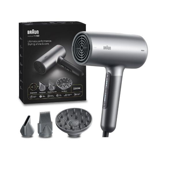 سيشوار ومصفف الشعر من Braun - مزود ب 3 ملحقات - 3 مستويات حرارة مع هواء بارد - استطاعة 2200 واط - BRHD435SDE