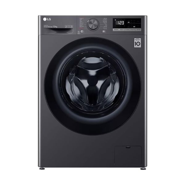 غسالة 10kg LG فضي انفيرتر A+++، 1400 دورة، بخار Steam، غسيل تيربو ThinQ سمارت – باب فيميه