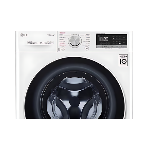 غسالة مع حمّاصة 7KG - 10.5KG LG انفيرتر A+++، 1400 دورة، Steam، غسيل تيربو SmartThinQ سمارت – باب فيميه