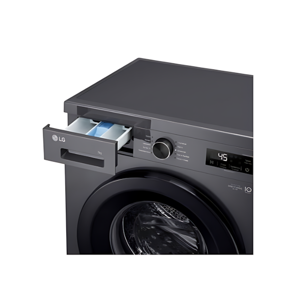 غسالة 7kg LG إنفيرتر A+++، 1200 دورة، غسيل سريع، تحكم باللمس – فضي