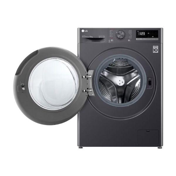 غسالة 10kg LG فضي انفيرتر A+++، 1400 دورة، بخار Steam، غسيل تيربو ThinQ سمارت – باب فيميه