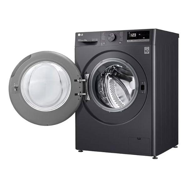 غسالة 10kg LG فضي انفيرتر A+++، 1400 دورة، بخار Steam، غسيل تيربو ThinQ سمارت – باب فيميه