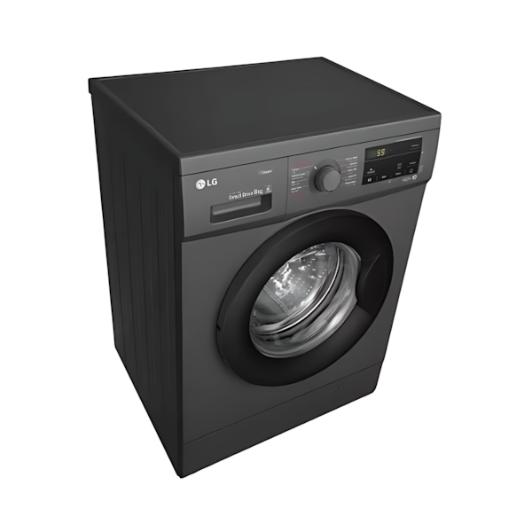 غسالة 8kg LG إنفيرتر A+++ مع Steam، محرك مباشر وغسيل تيربو – فضي