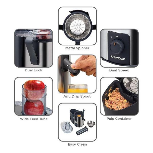 عصارة فواكه Kenwood – بقوة 700واط، سعة 750 مل، ستانلس ستيل، 2 سرعة، نظام مضاد للتنقيط
