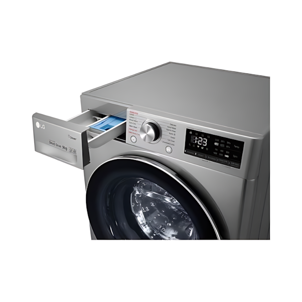 غسالة 9kg LG انفيرتر A+++، 1400 دورة، بخار Steam، WiFi وThinQ سمارت – باب بإطار أسود