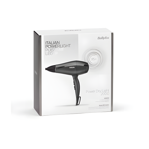 سيشوار ومجفف شعر من BaByliss بقوة تدفق هواء عالية 2000 واط مع محرك DC - سرعتين - ثلاث مستويات حرارة- 5910EDS